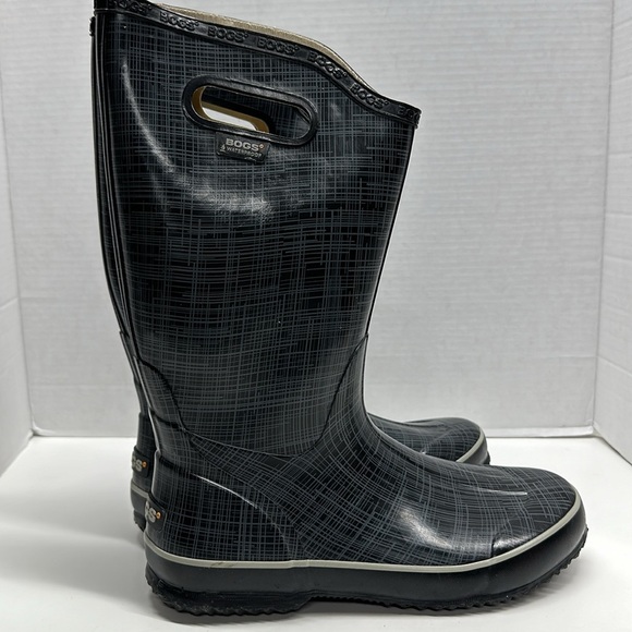 Bogs Rainboots Rubber Pull On Waterproof Boots Plaid Black Gray Women's Size 10 - Picture 3 of 8